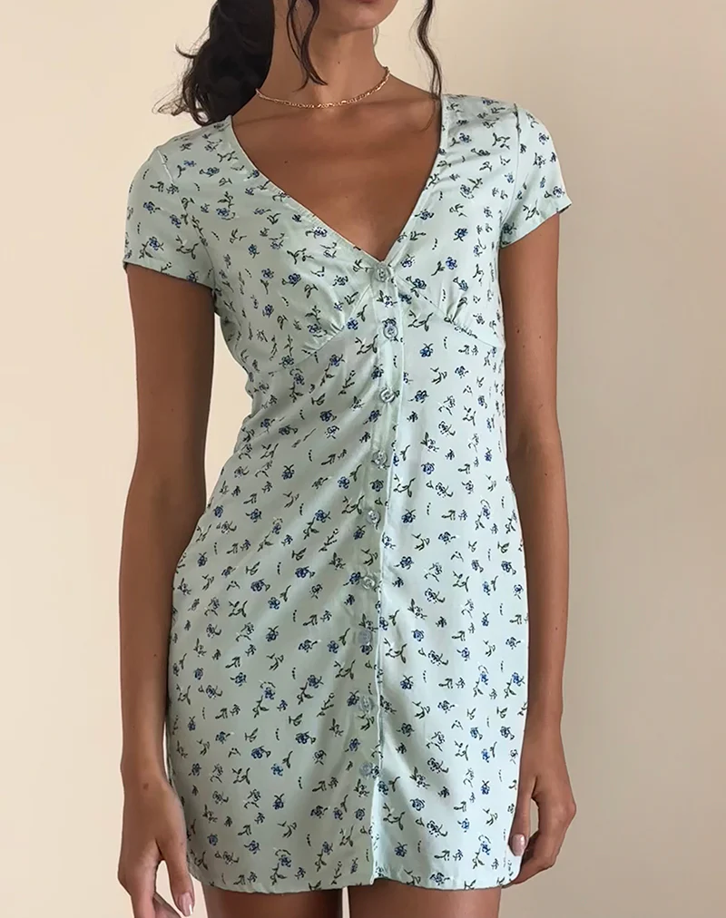Omoni Dress In Pretty Petal Green - Awmao