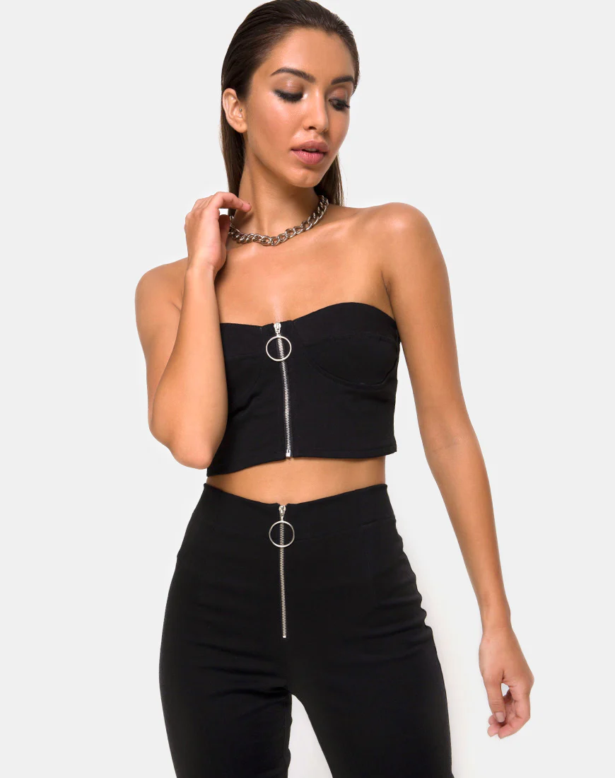 Zipshi Crop Top in Black - Awmao