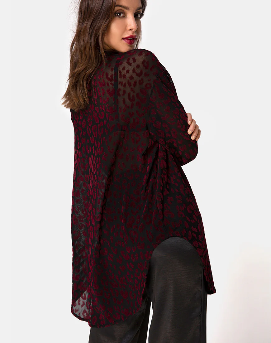 Phobe Shirt in Red Leopard Flock Net - Awmao