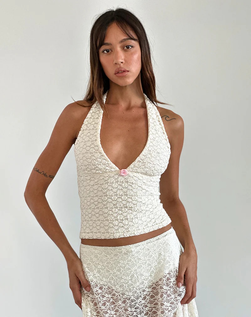 Aksa Top in Canina Lace Ivory - Awmao