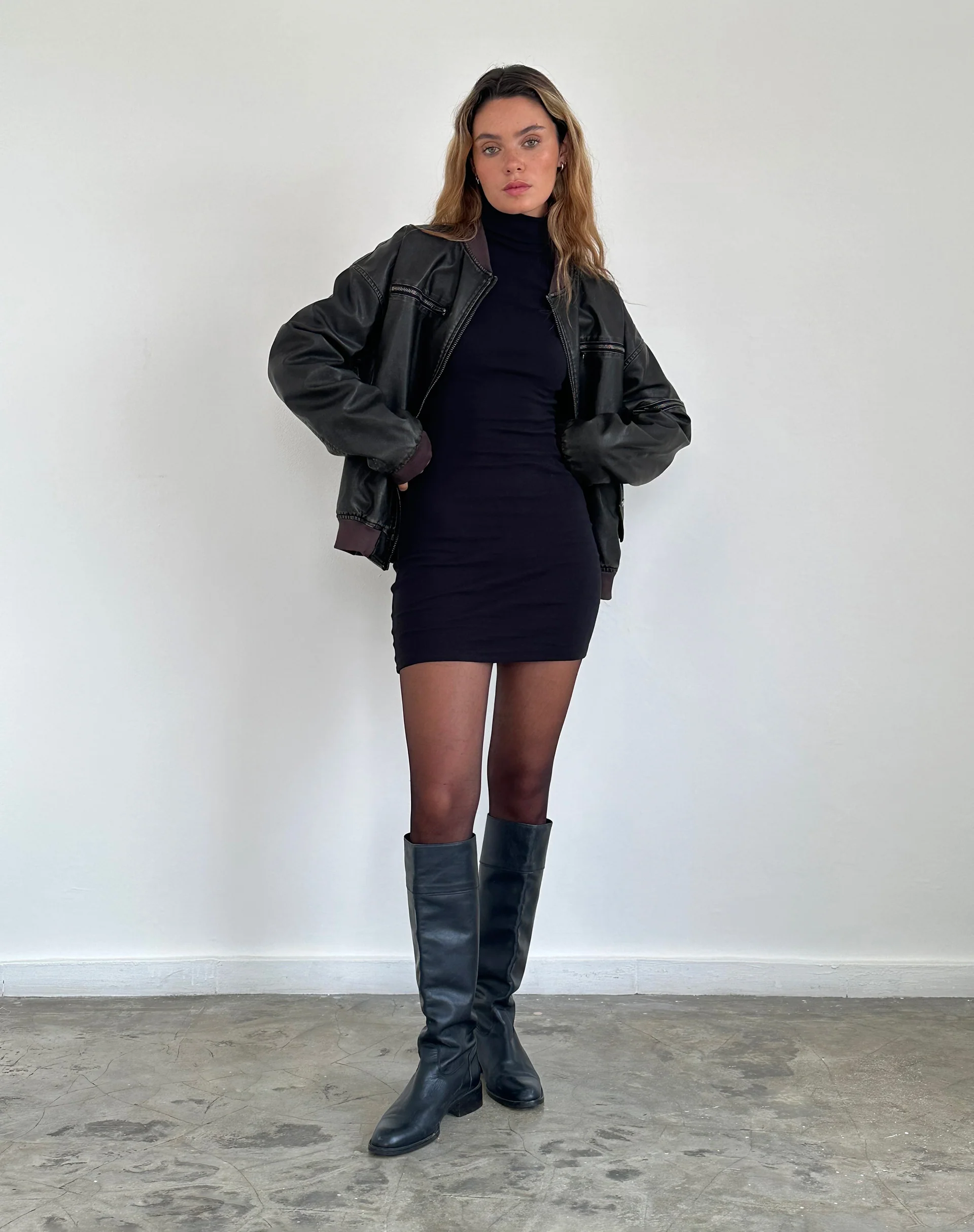 Yrion Turtle Neck Bodycon Mini Dress in Black - Awmao