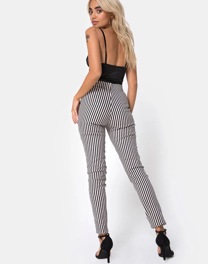 Jolim Trouser in Mini Pinstripe Black and Nude - Awmao