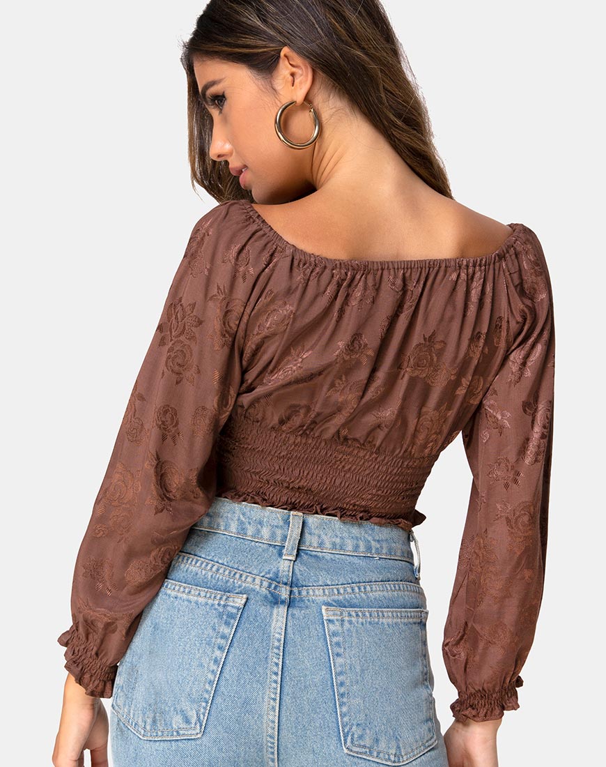 Lancer Crop Top in Satin Rose Chocolate - Awmao