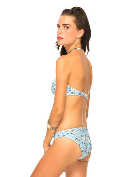 Tormaline Bandeau Bikini Top in Blue White Daisy - Awmao