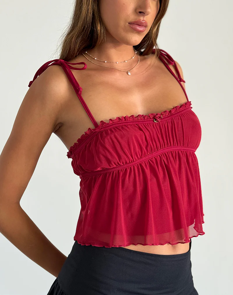Damaris Cami Top in Red Cherry with Red Binding - Awmao