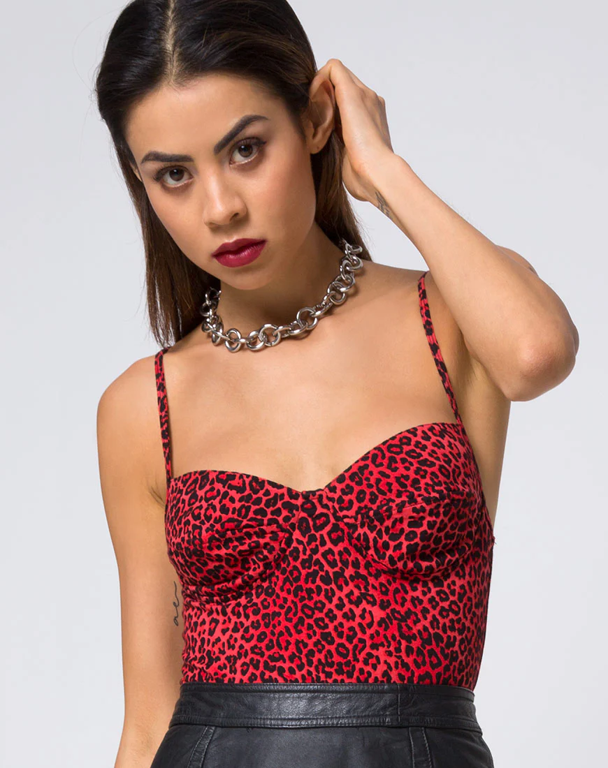 Lanti Bodice in Coloured Animal Red - Awmao