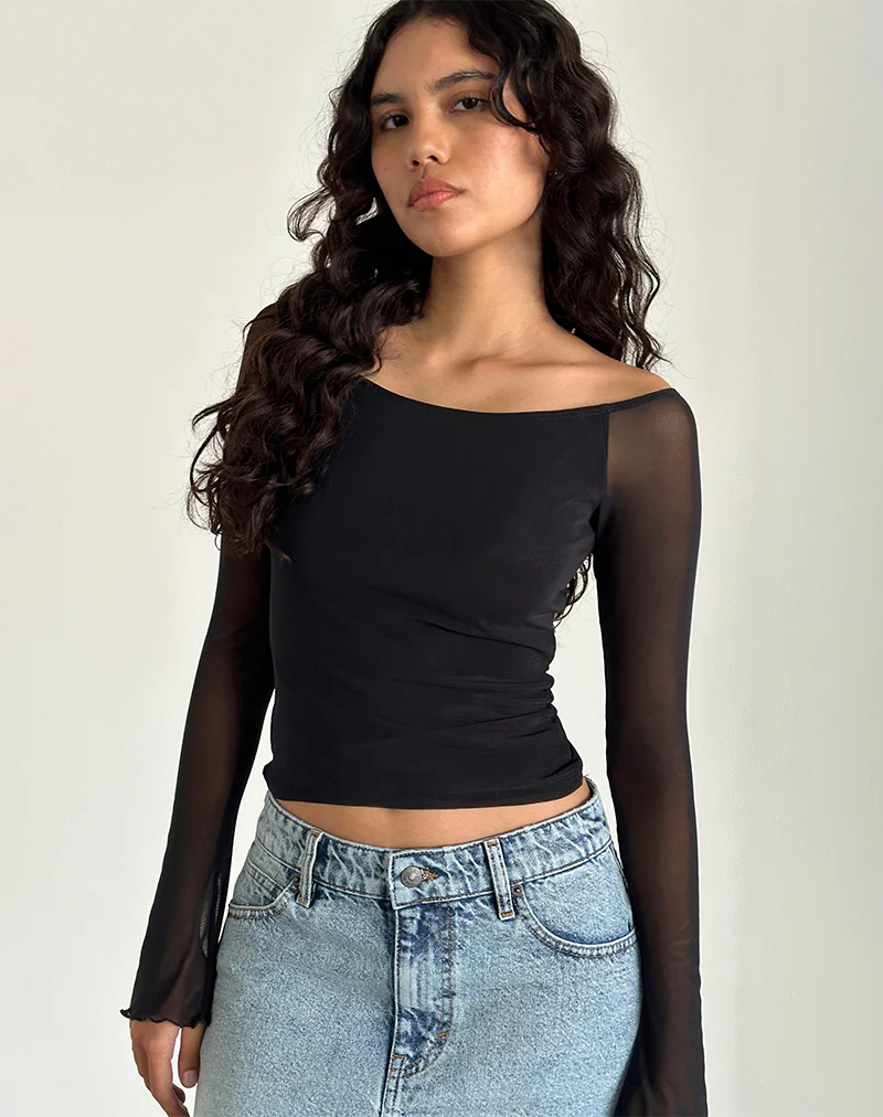 Lutana Bardot Top in Mesh Black - Awmao