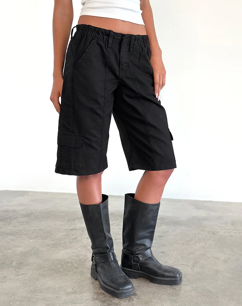 Dallas Longline Cargo Shorts in Black - Awmao