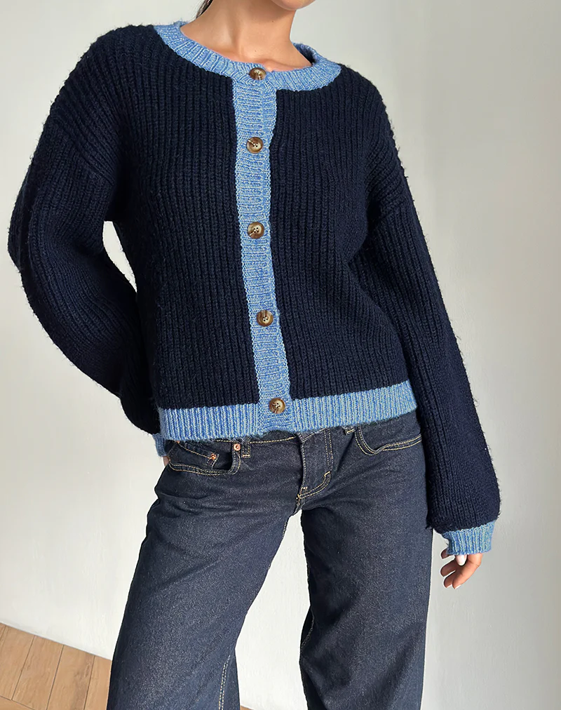 Luciana Cardigan in Contrast Navy - Awmao