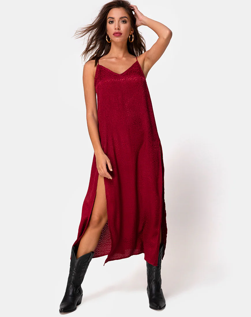 Hime Maxi Dress in Satin Cheetah Raspberry - Awmao