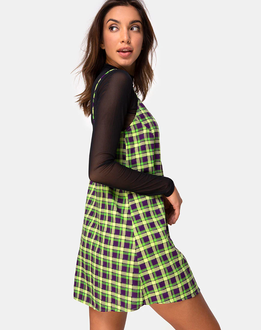Sanna Slip Dress in Green and Purple Check - Awmao