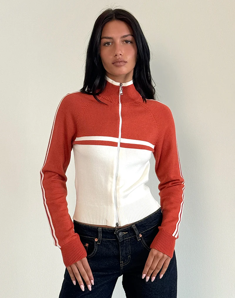 Talya Jacket in Panel Red with White - Awmao