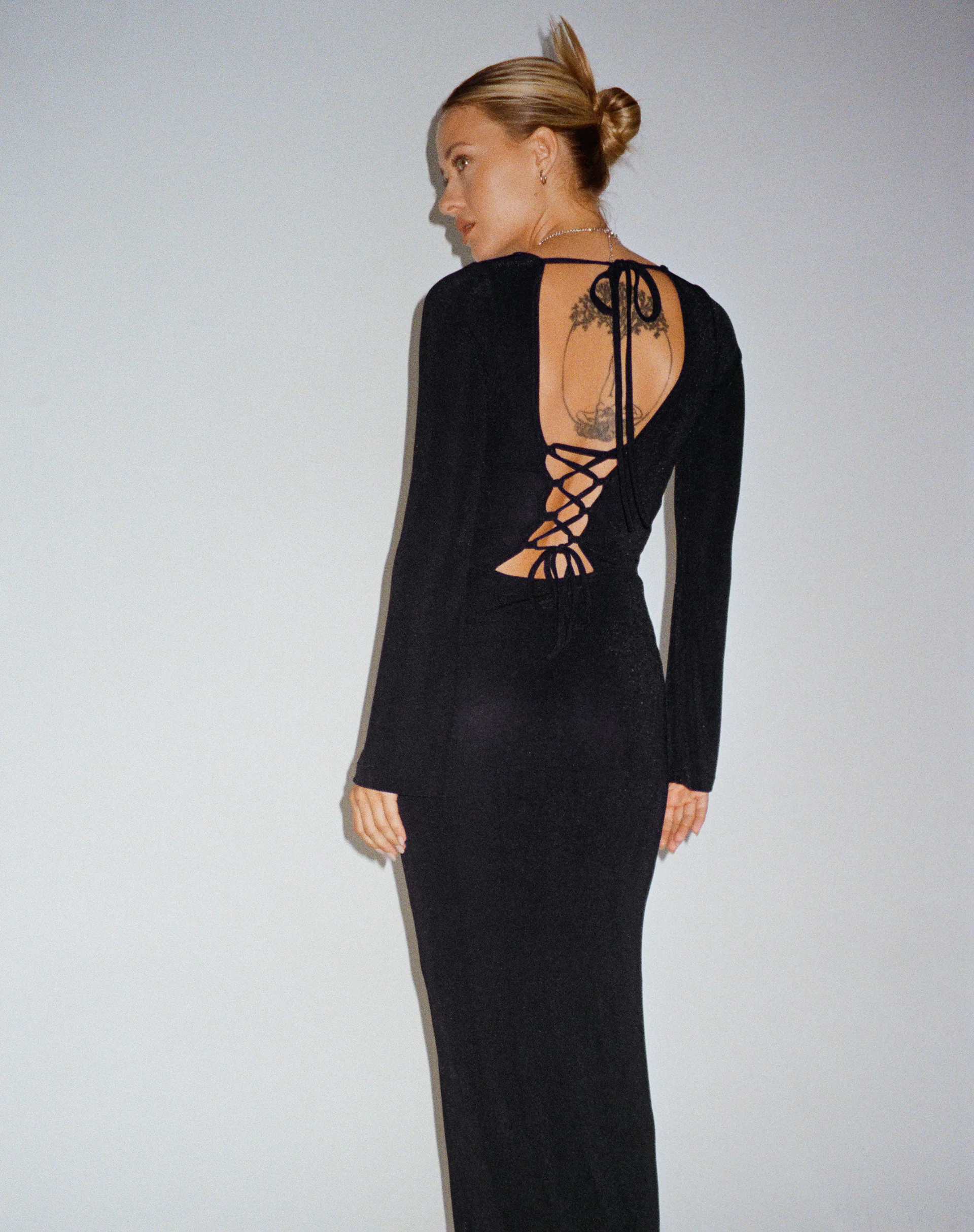 Varna Long Sleeve Maxi Dress in Black - Awmao
