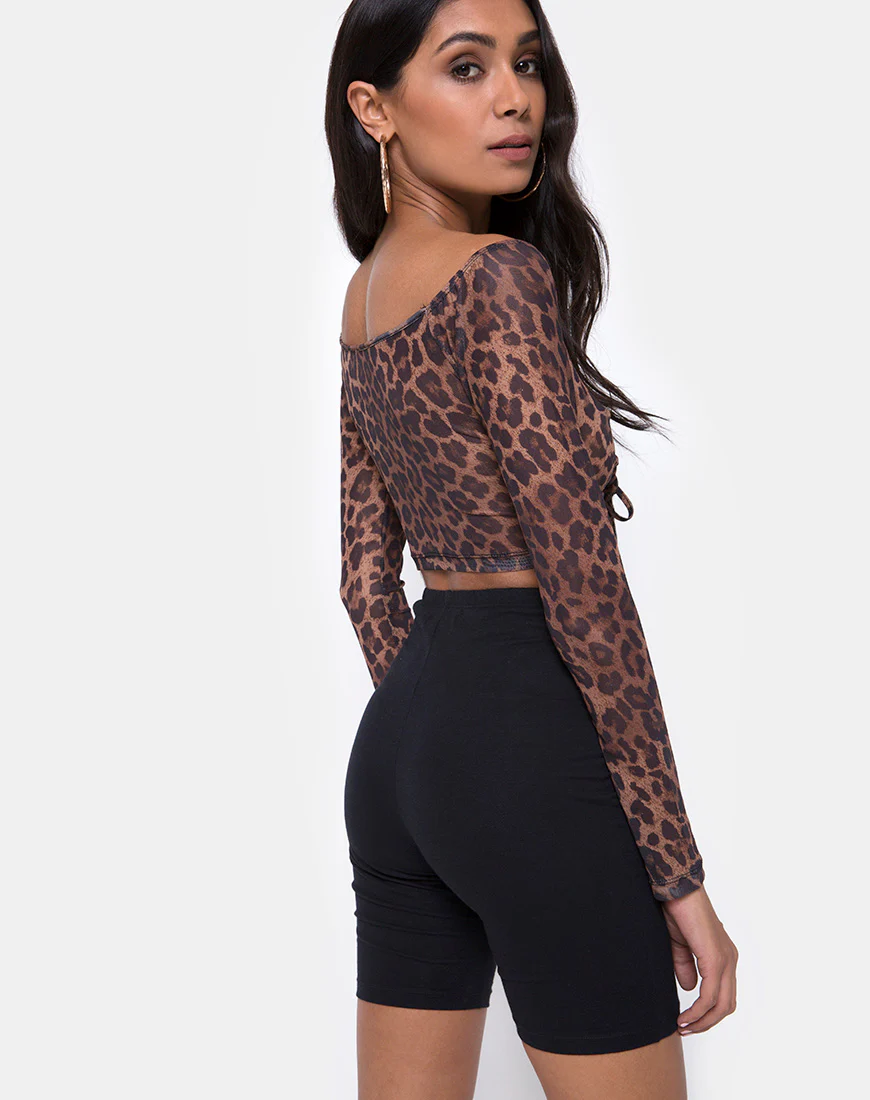 Ganida Top in Leopard Mesh - Awmao