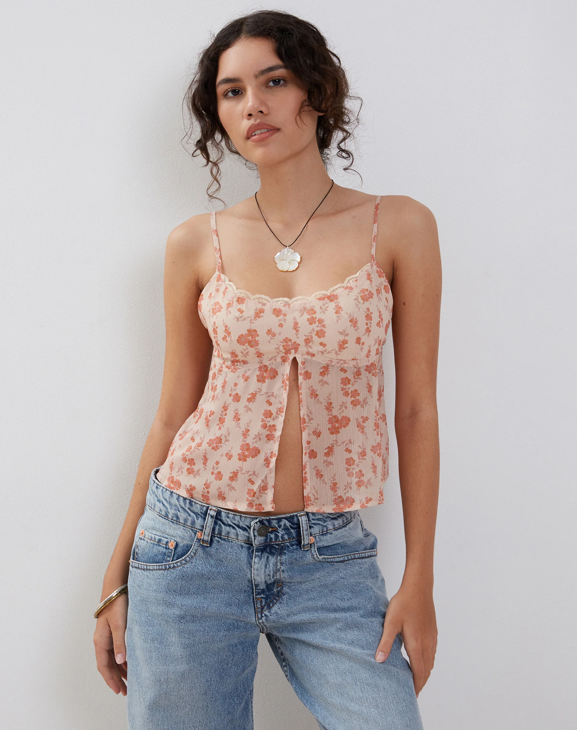 Slavina Cami Butterfly Top in Peach Cherry Blossom - Awmao