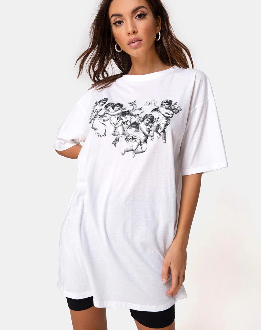 Sunny Kiss Tee in White with Cherub - Awmao