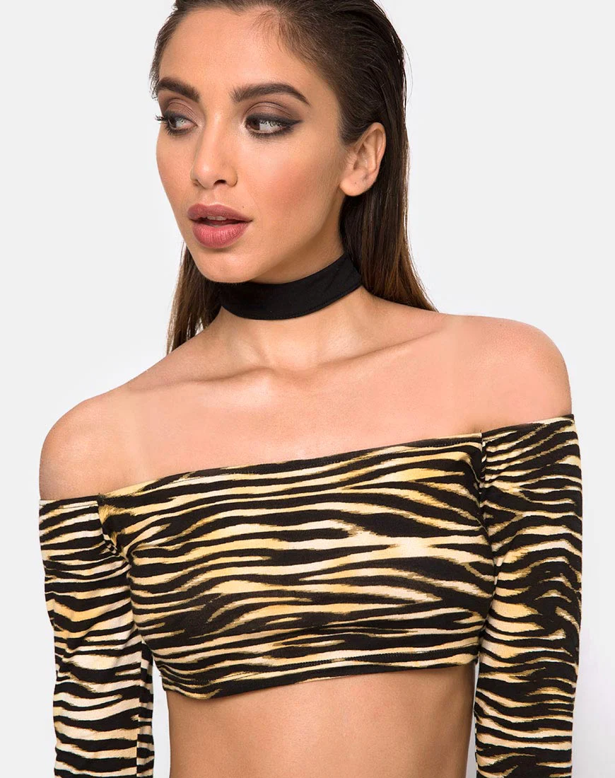 Coga Off Shoulder Top in Zip's Zebra Brown - Awmao