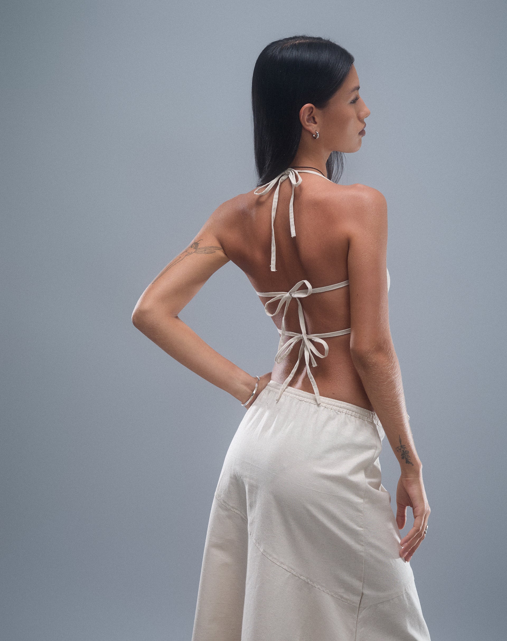 Aine Halterneck Top in Ecru Linen - Awmao