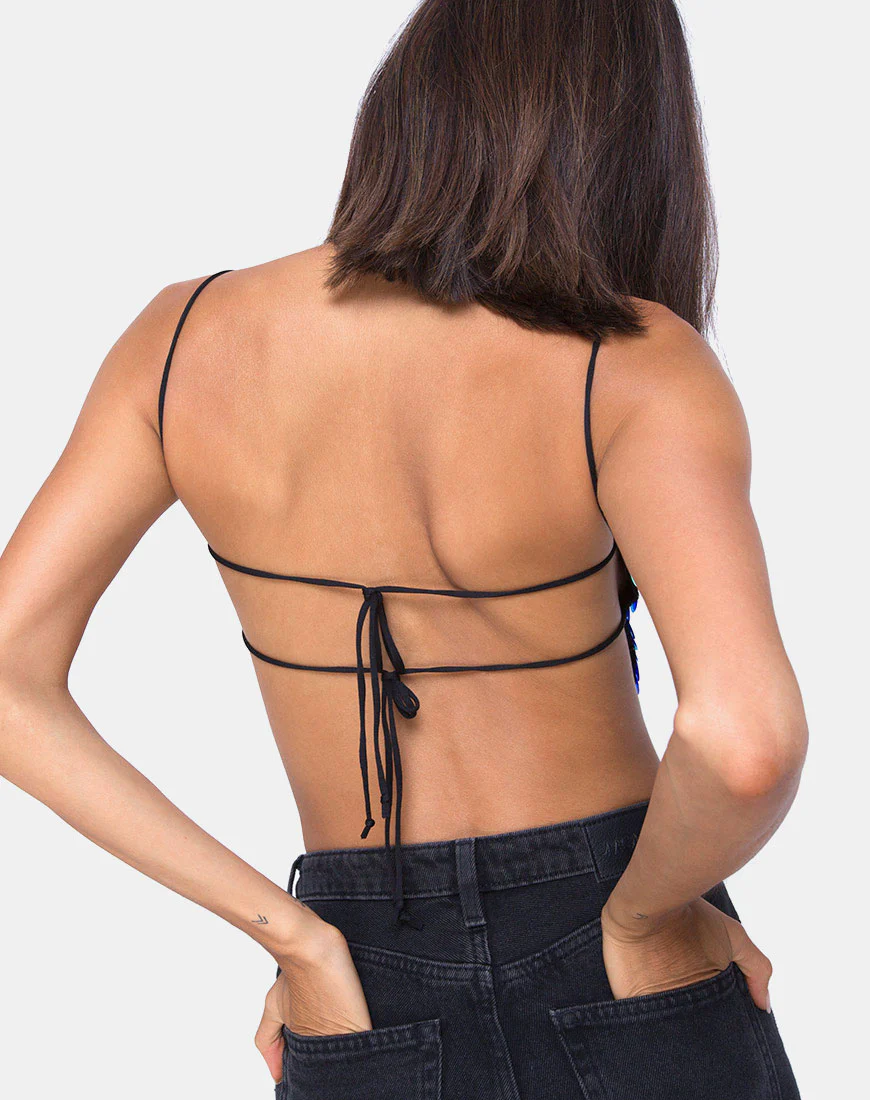 Ahena Crop Top in Dragon Fruit Sequin - Awmao