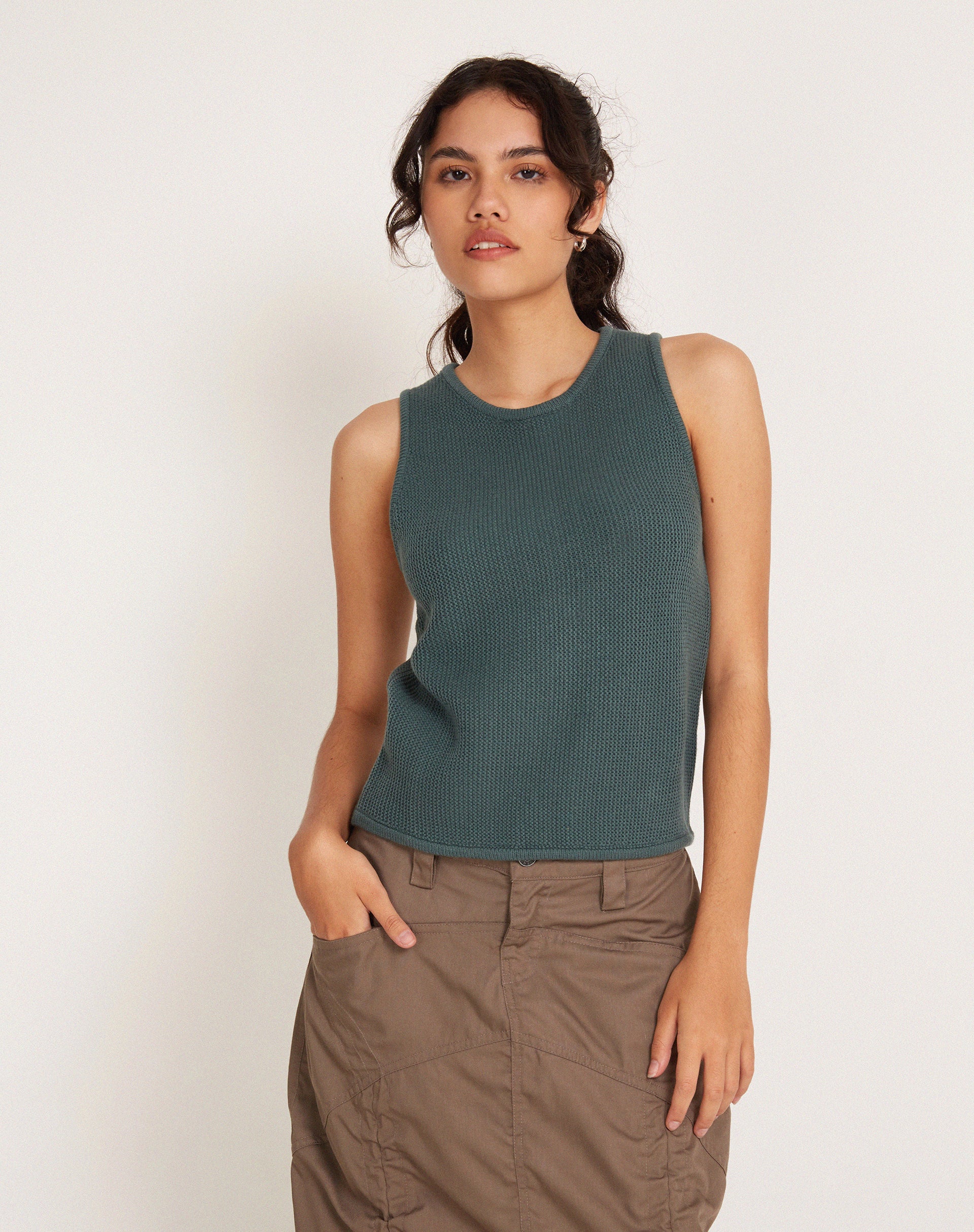 Phindi Knitted Vest in Khaki - Awmao