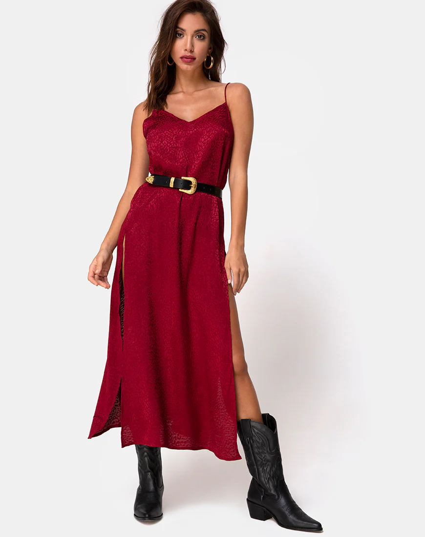 Hime Maxi Dress in Satin Cheetah Raspberry - Awmao