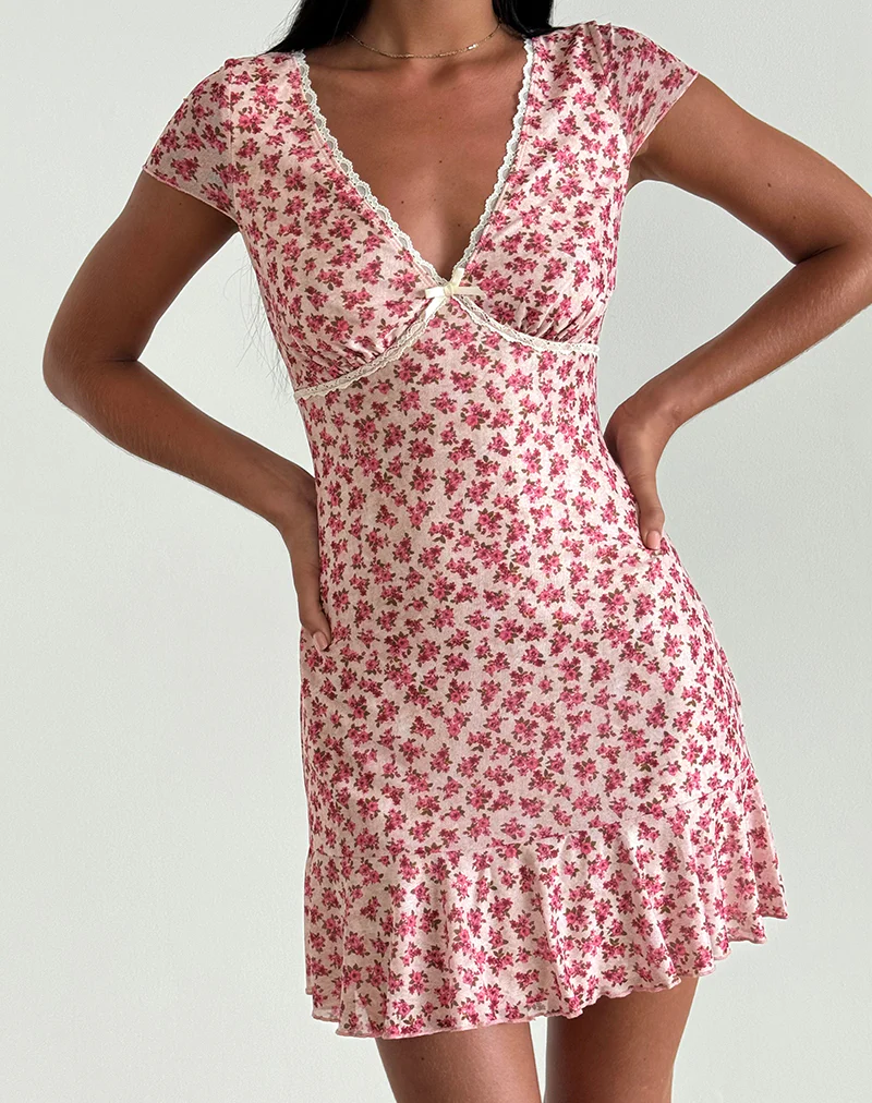 Ginevra Dress in Gardenia Romantic with Lace Trim - Awmao