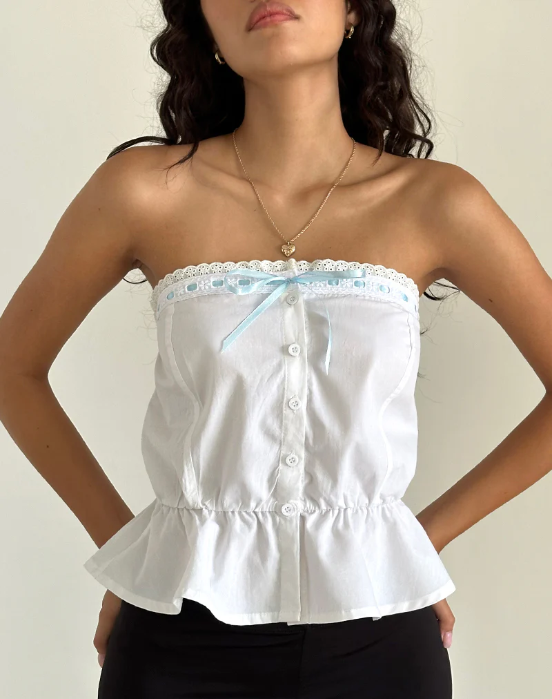 Zar Ribbon Tube Top in White - Awmao