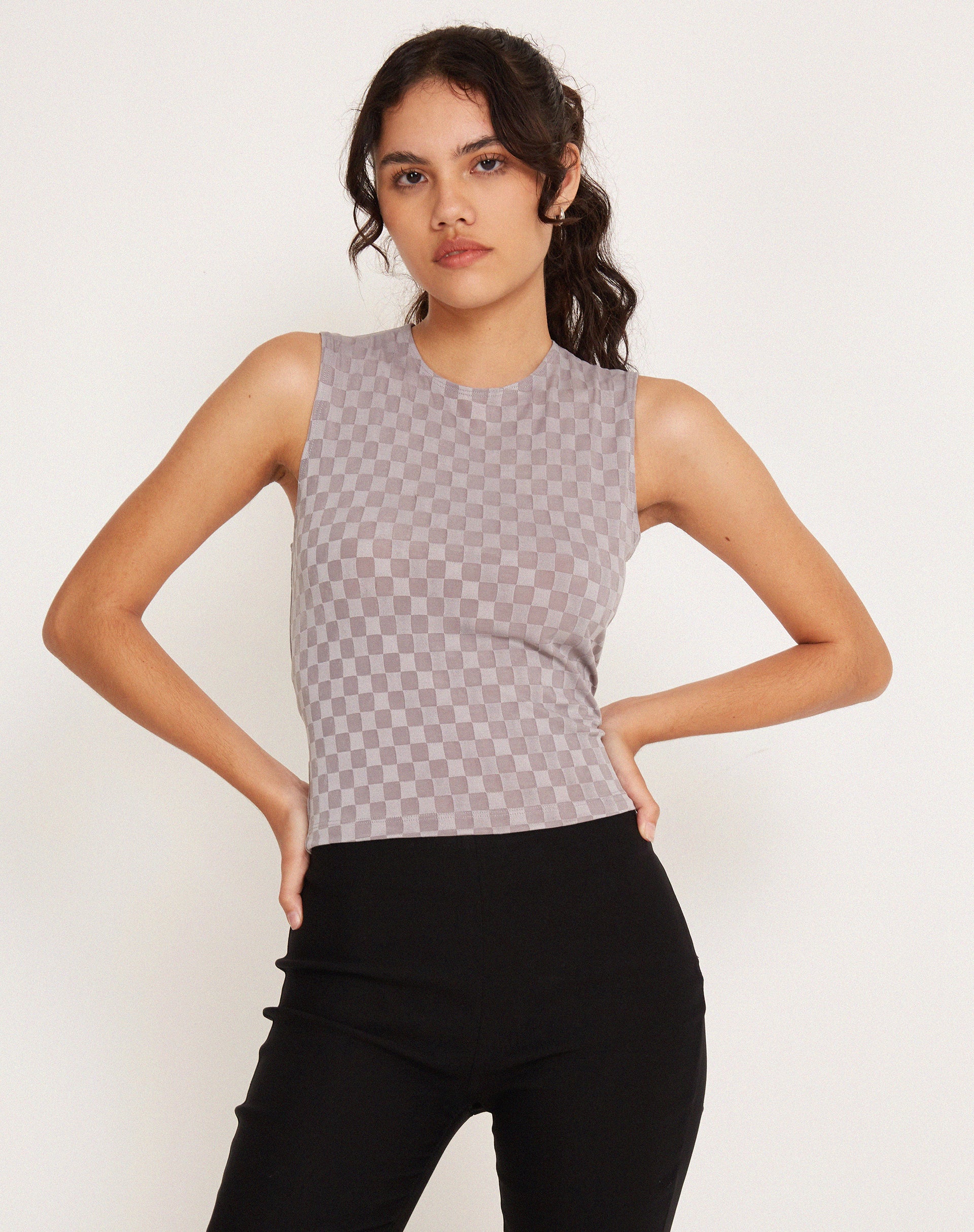 Monlo Vest Top in Check Grey - Awmao