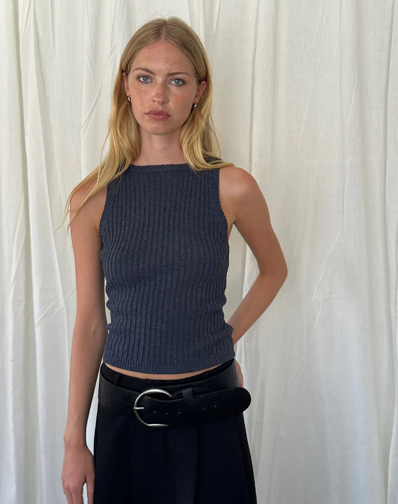 Jiselle Knitted Tank Top in Dark Charcoal - Awmao