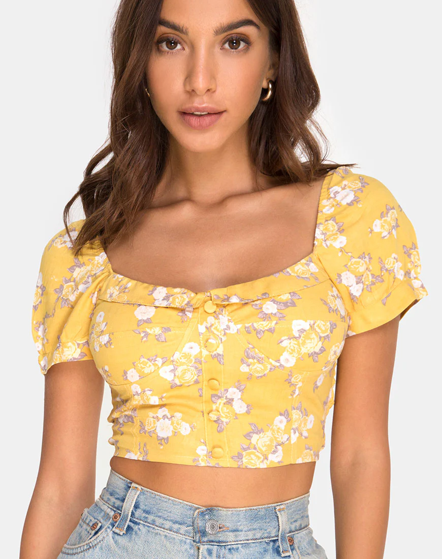 Fahrani Top in Rose Bunch Yellow - Awmao