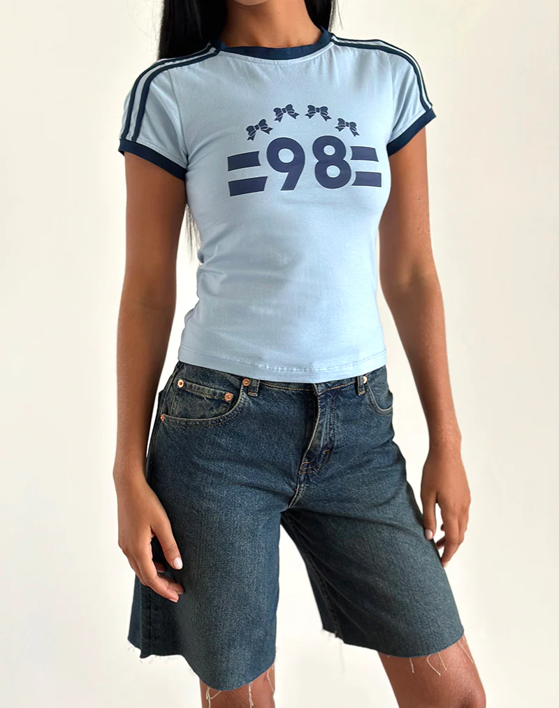 Salda Tee in Nantucket Blue with Navy Binding and '98' Emb - Awmao