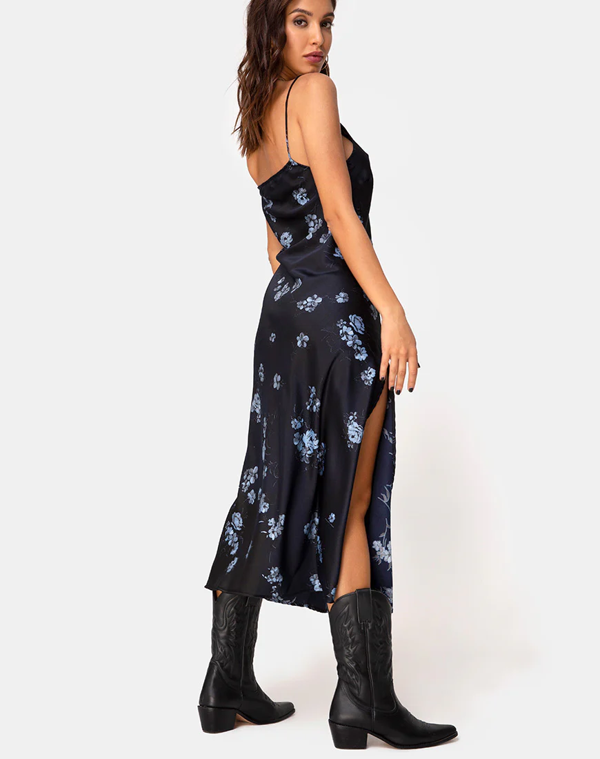 Quinty Dress in Black Mono Flower - Awmao