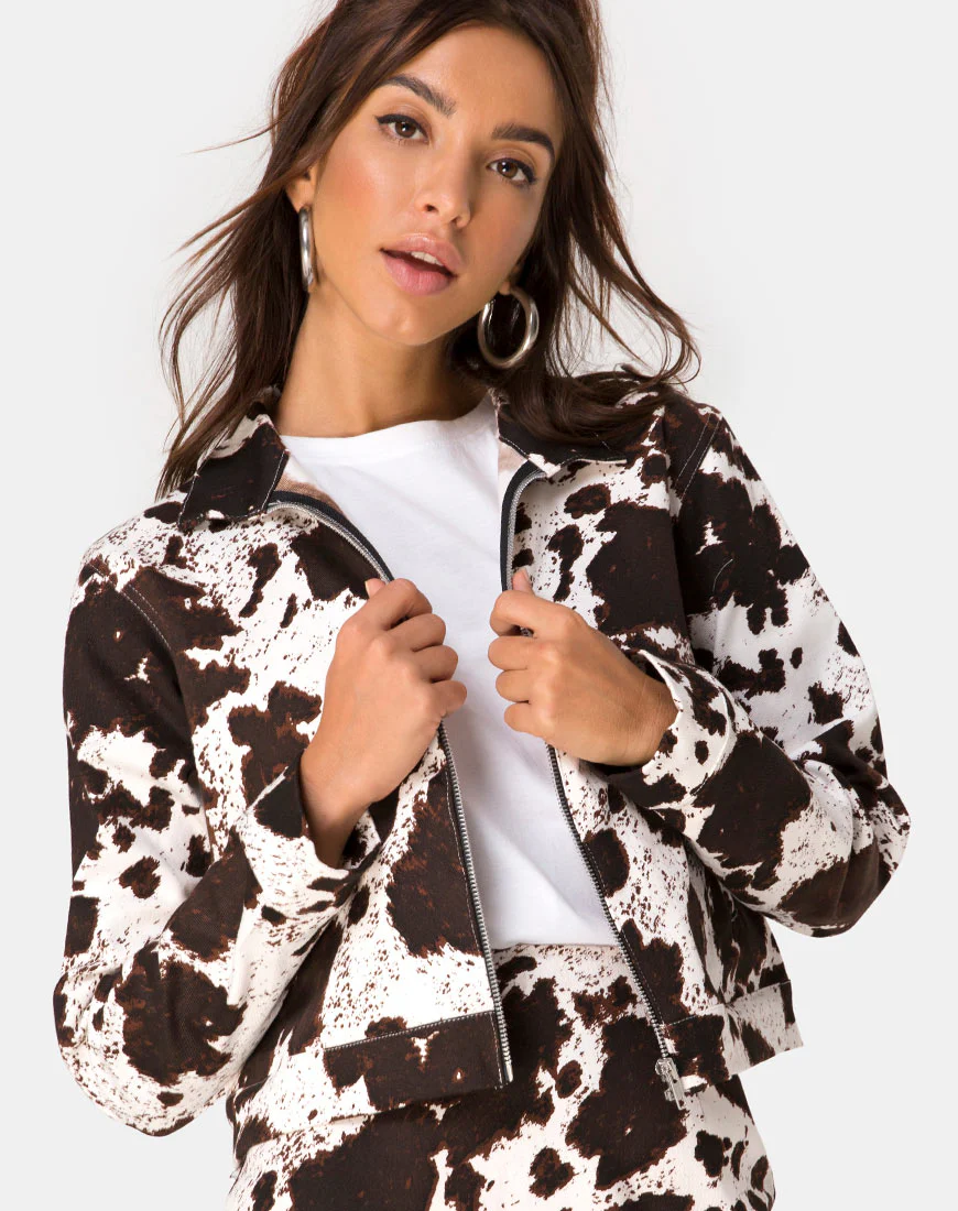 Agatha Jacket in Cow Hide Brown and White - Awmao