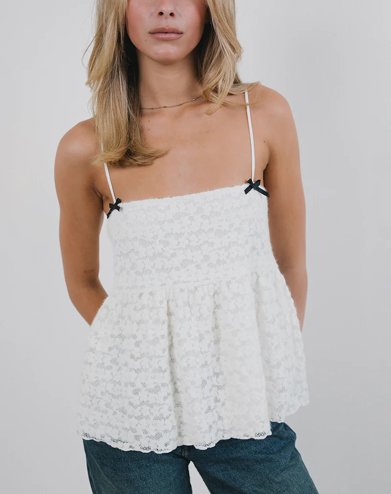 Marreta Cami Top in Dahlia Lace Ivory - Awmao