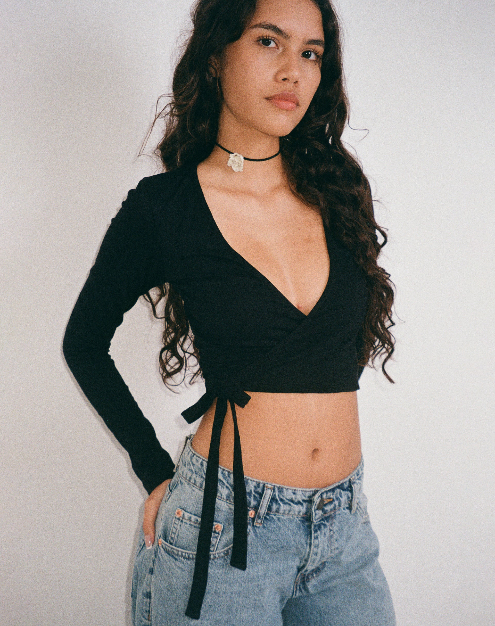 Ballet Long Sleeve Wrap Top in Black Jersey - Awmao