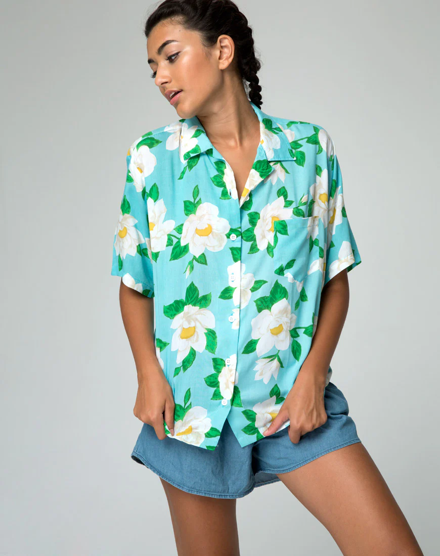 Hawaiian Shirt in White Rose - Awmao