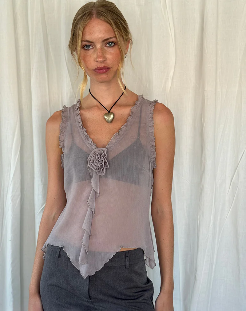 Rosalinda Top in Chiffon Lilac Grey - Awmao
