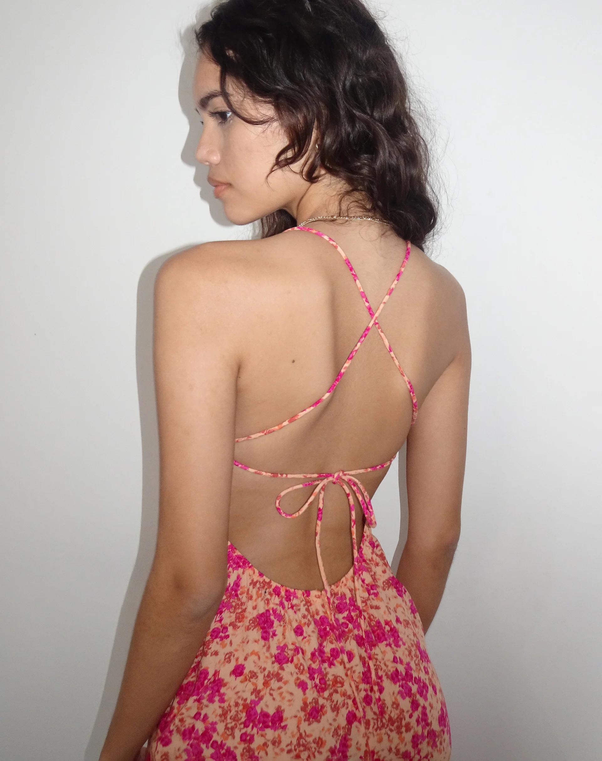 Nosita Midi Dress in Wild Dark Flower Cantaloupe - Awmao