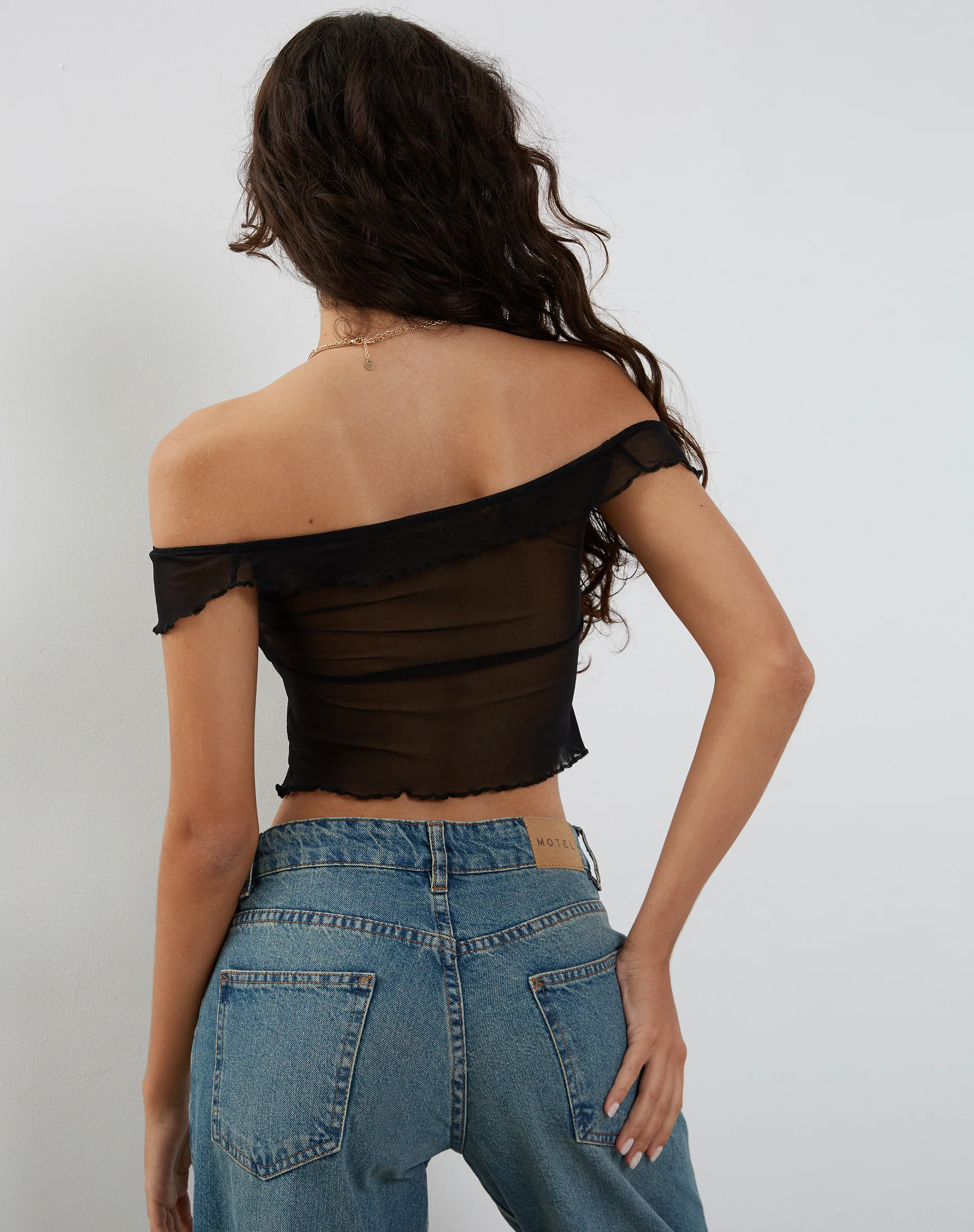 Nabil Bardot Top in Mesh Black - Awmao