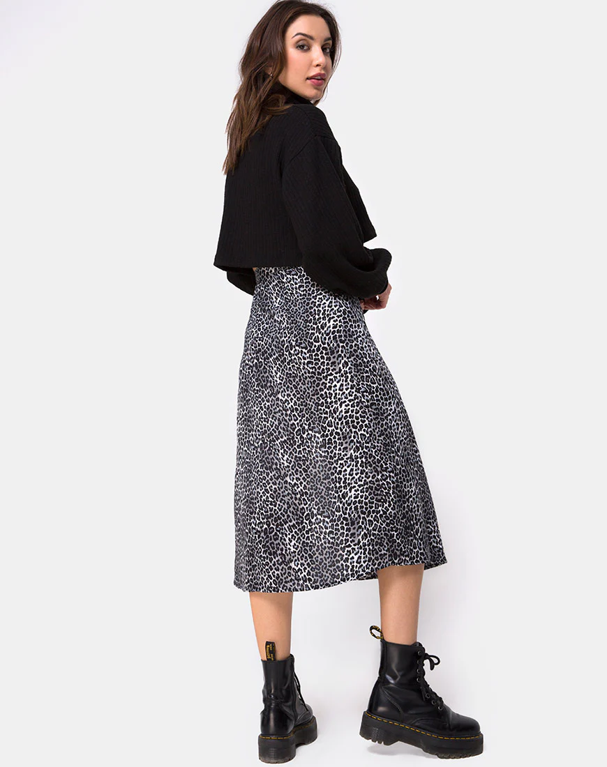 Saika Midi Skirt in Rar Leopard Grey - Awmao