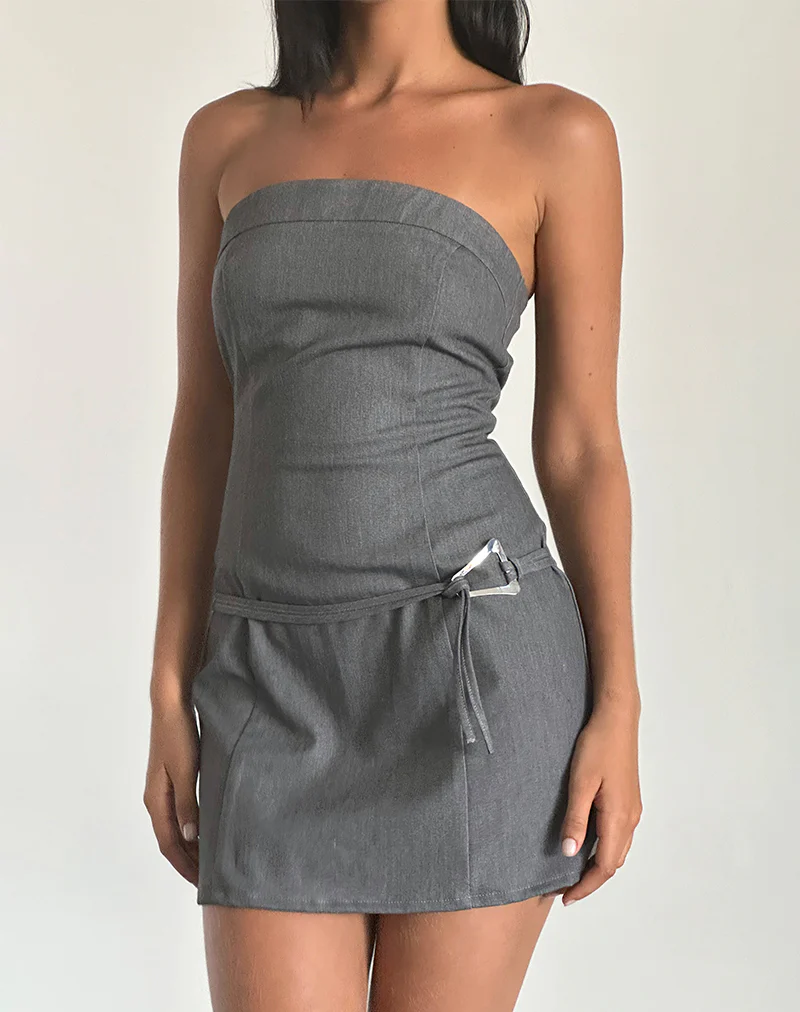 Magaska Bandeau Mini Dress in Tailoring Charcoal - Awmao