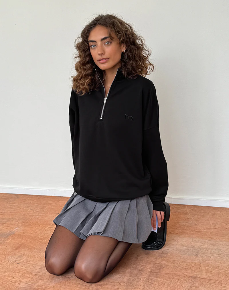 Tirma High Neck Jumper in Tonal Black with M Embroidery - Awmao