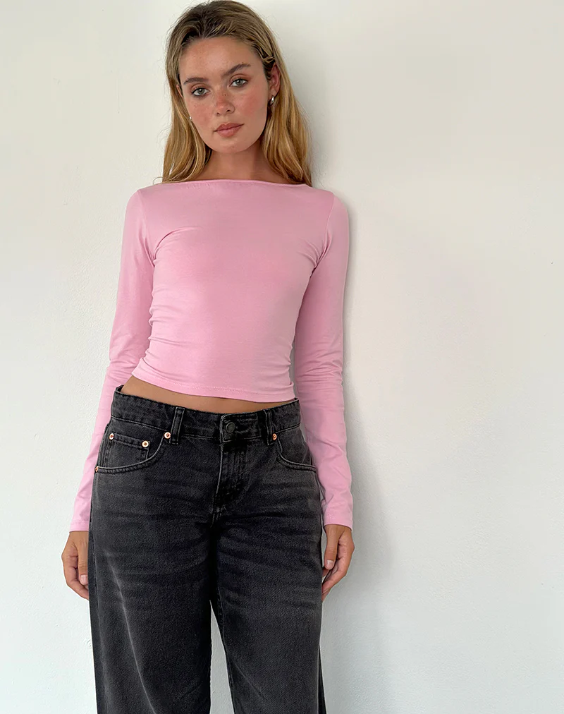 Amabon Long Sleeve Top in Flamingo Pink - Awmao