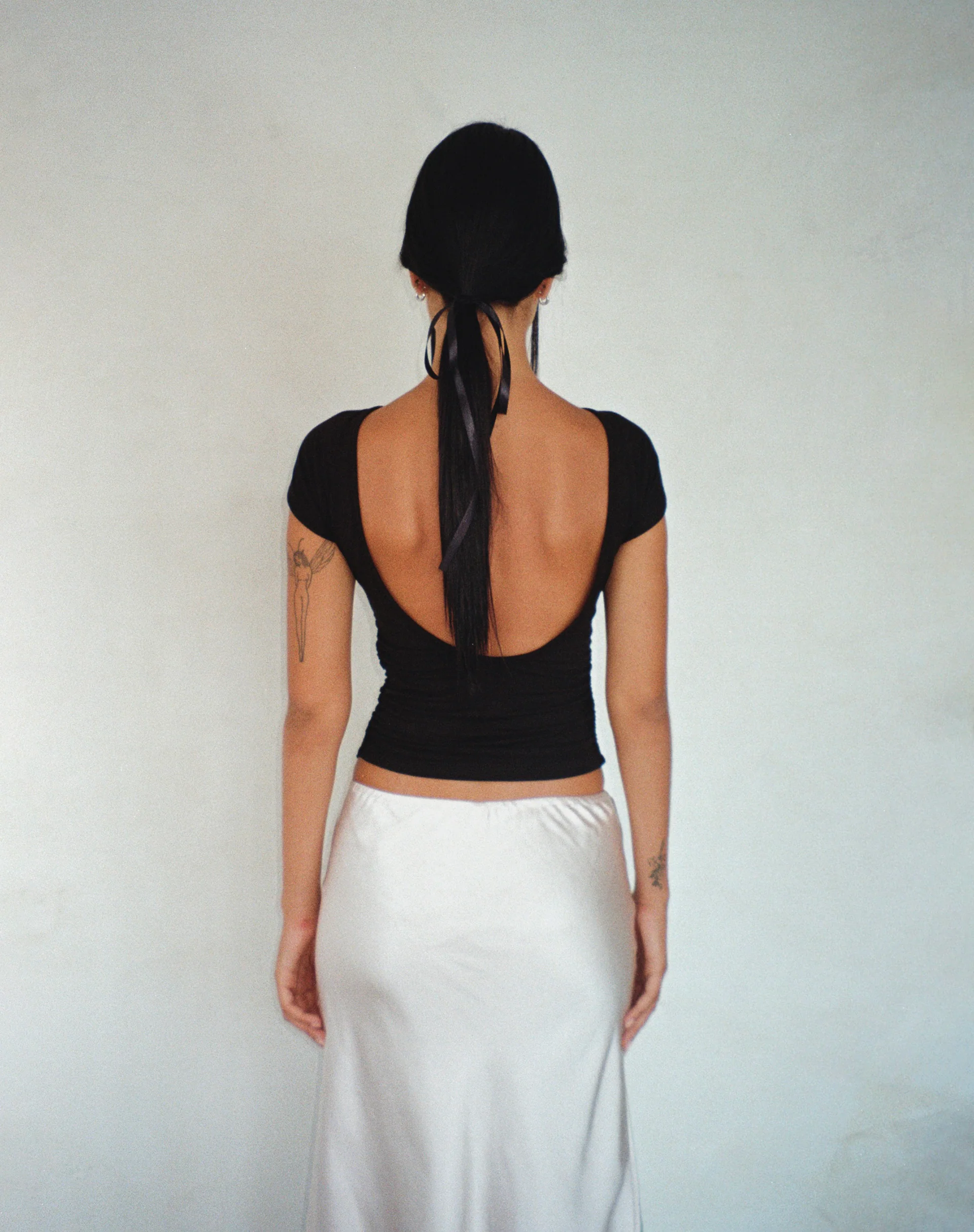 Xareni Ruched Backless Top in Black - Awmao