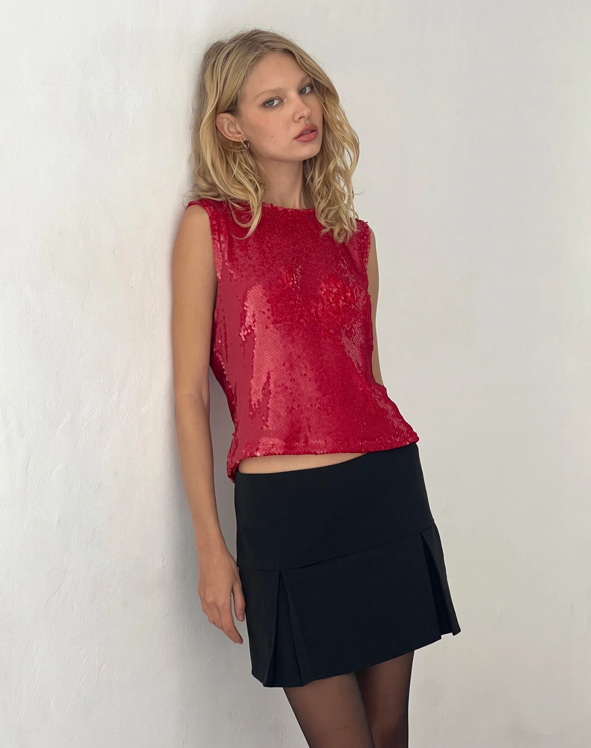 Hala Vest Top in Sequin Red - Awmao