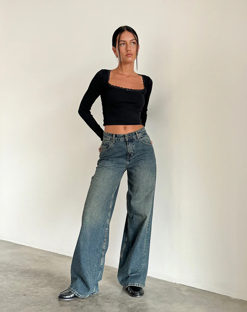 Roomy Extra Wide Jeans in Brown Blue Acid - Awmao