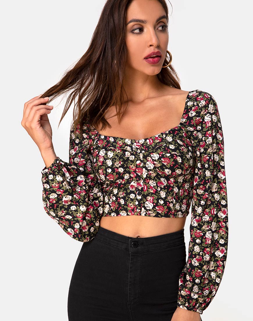 Alor Crop Top in Courtney Floral - Awmao