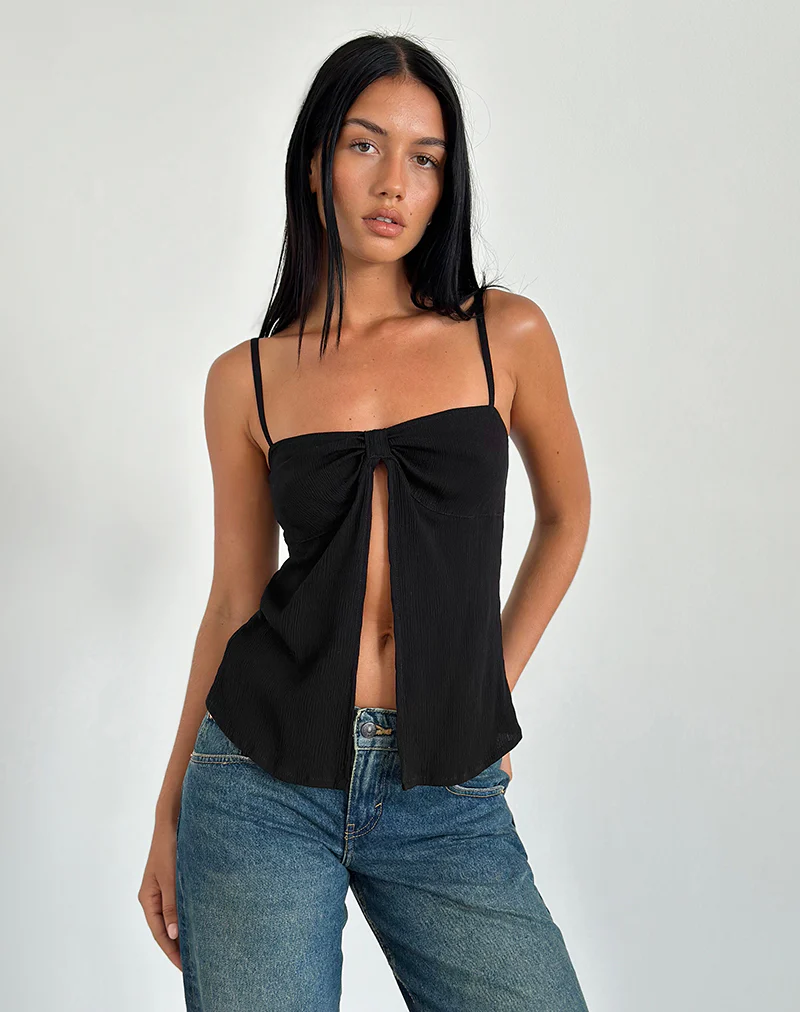 Jastipa Longline Butterfly Top in Black - Awmao