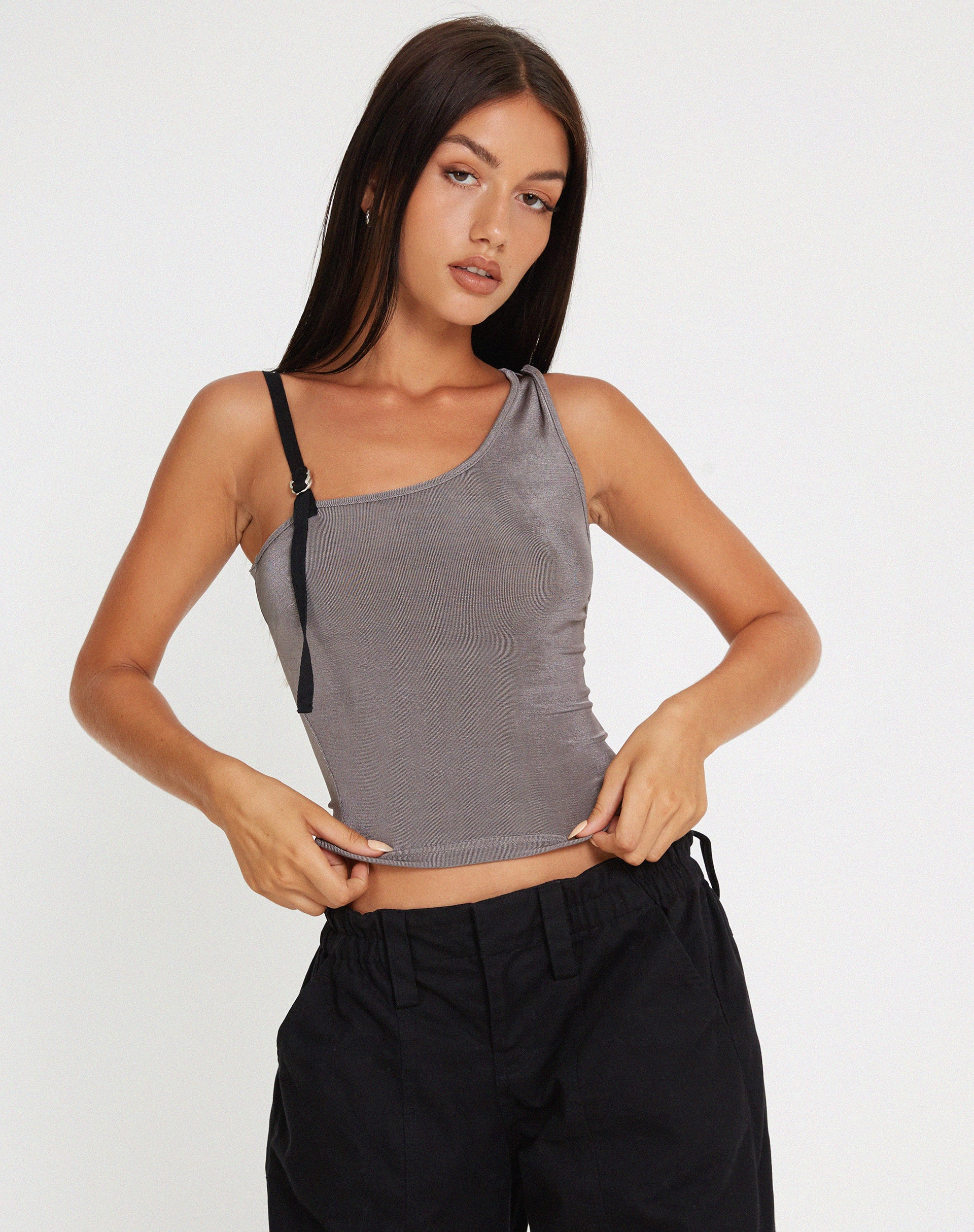 Eltica One Shoulder Crop Top in Grey - Awmao