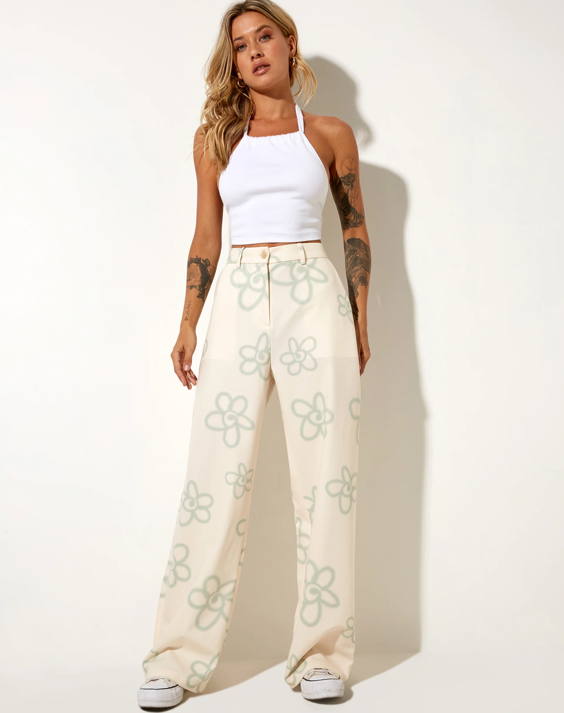 Abba Trouser in Tailoring Graffiti Flower Cream - Awmao